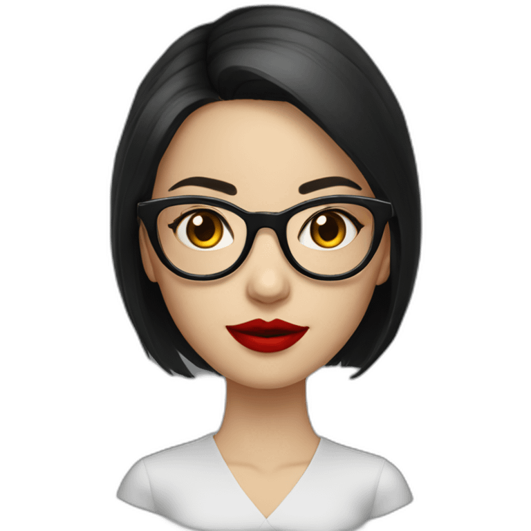 A Russian girl with a dark hairstyle on her shoulders, red lipstick on her lips and glasses for vision emoji