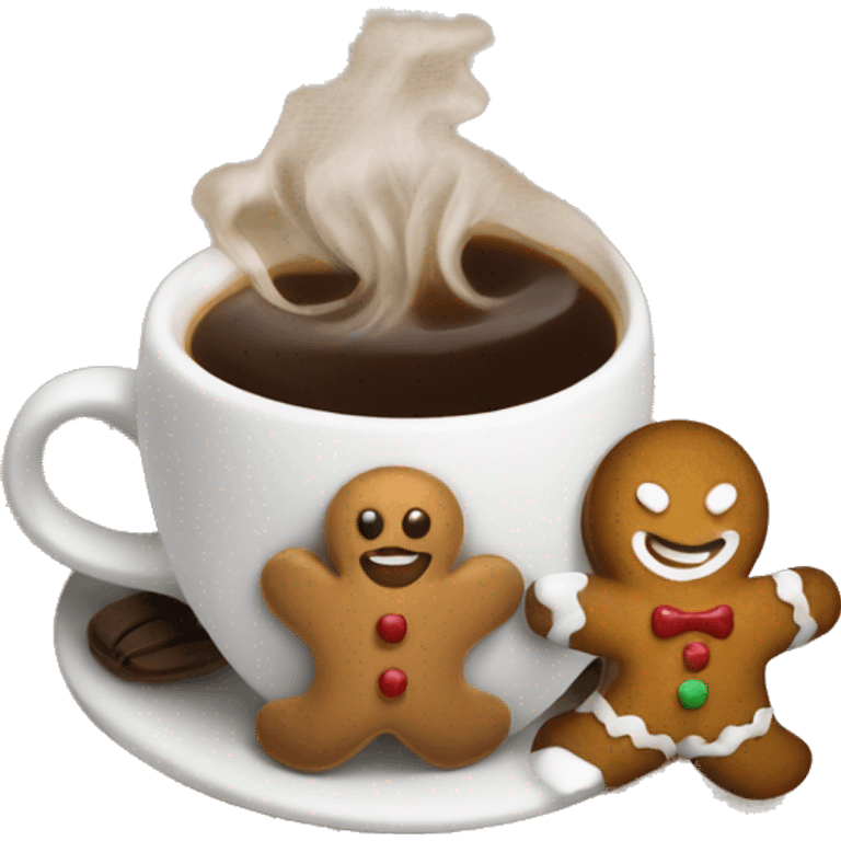 Coffee with gingerbread man sticking out of it emoji