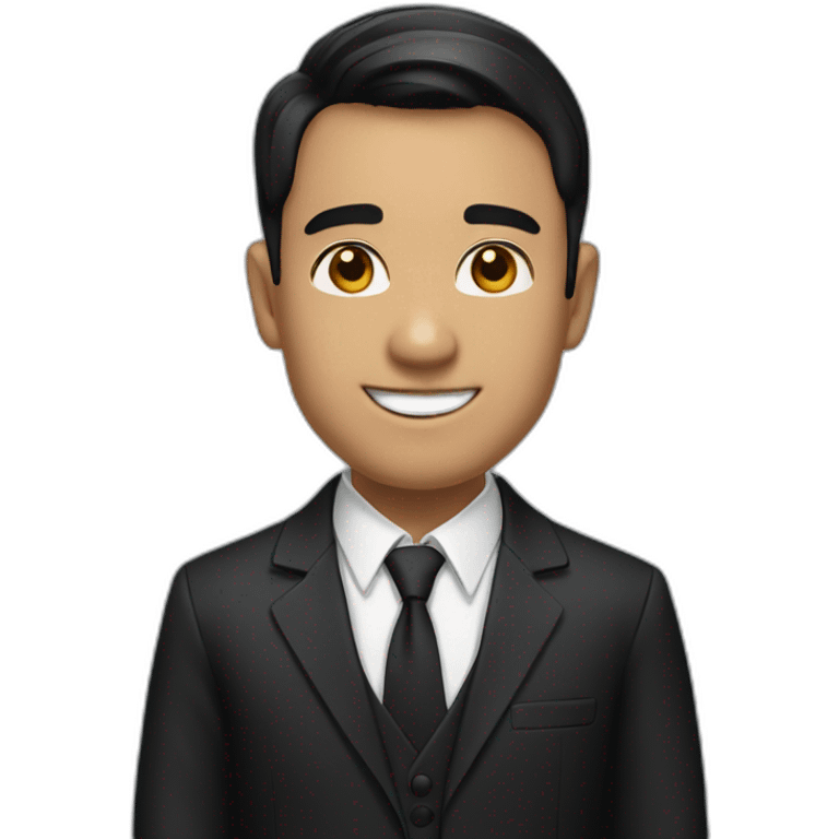 The person in the image has short, dark hair and a clean-shaven face. He has a friendly smile and is wearing a black suit and white shirt. emoji