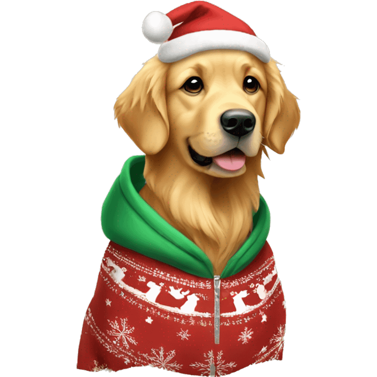 Golden Retriever wearing a Christmas hoodie emoji