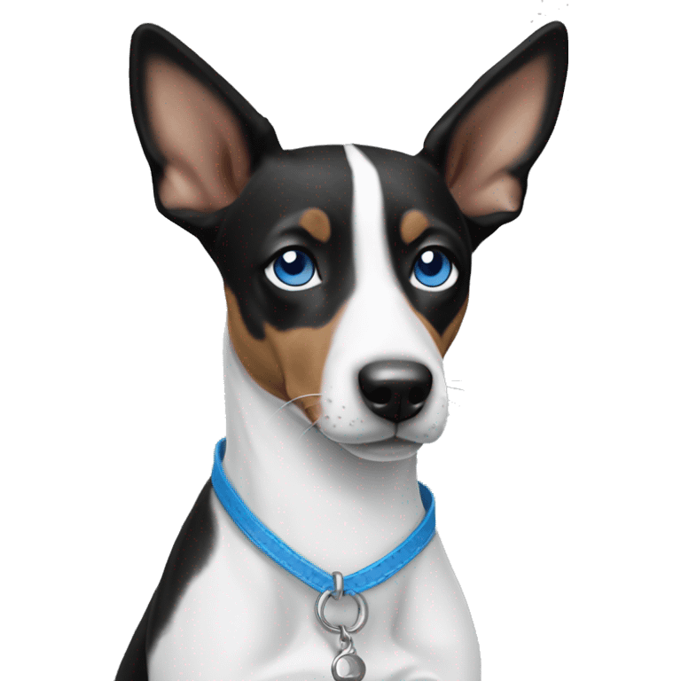 Black and white Basenji dog face with ￼blue eyes emoji