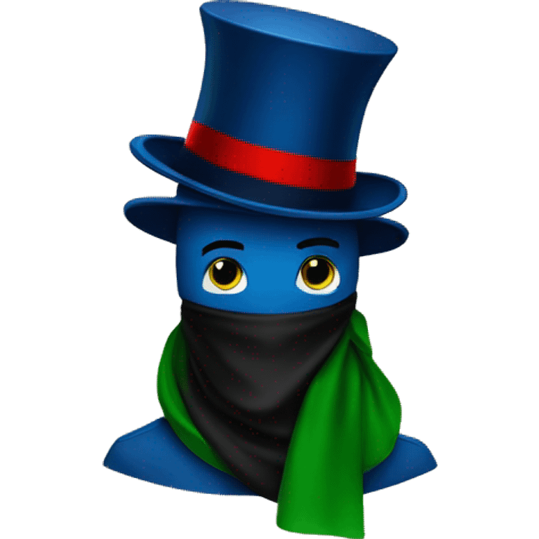 a blue stickman with black tophat with red line and a green scarf emoji