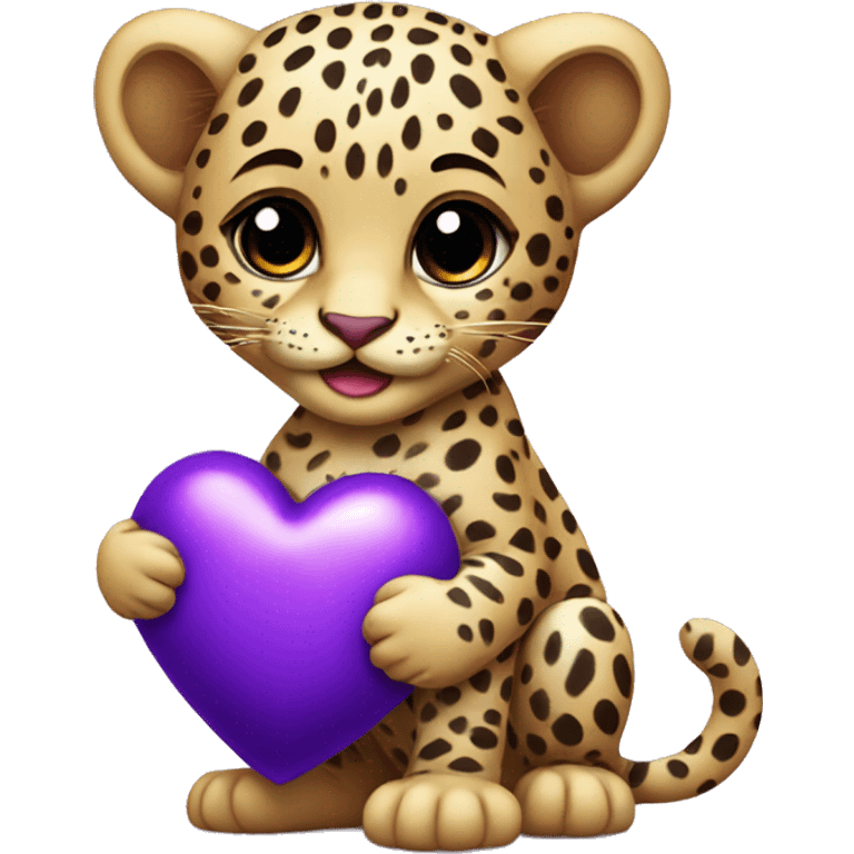 Baby leopard holding a purple heart  emoji