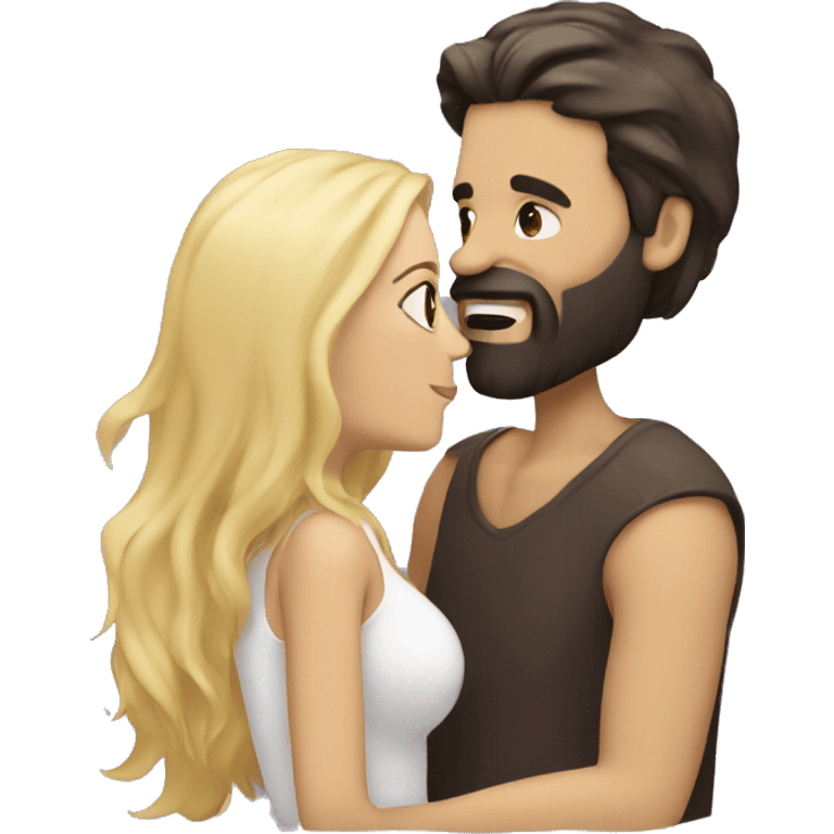 Dark hair man with beard kissing a blond hair woman emoji