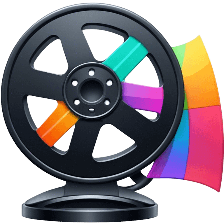 Create a vibrant and modern icon representing Animation and Motion Design, featuring elements like a film reel, a computer screen, and dynamic motion lines. The design should be visually engaging, colorful, and dynamic, without any emojis. The background must be transparent. emoji