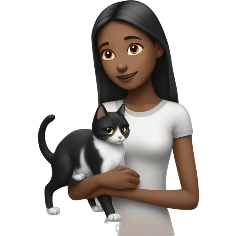 Girl petting black and white cat emoji