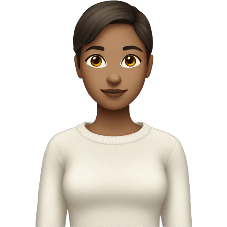 light skin girl, with dark brown hair and eyes, Dressed in a white sweater  emoji