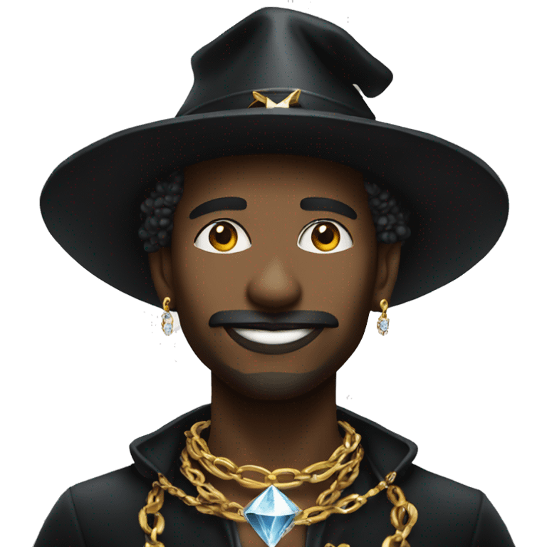 rich black magician, wearing diamond chains emoji