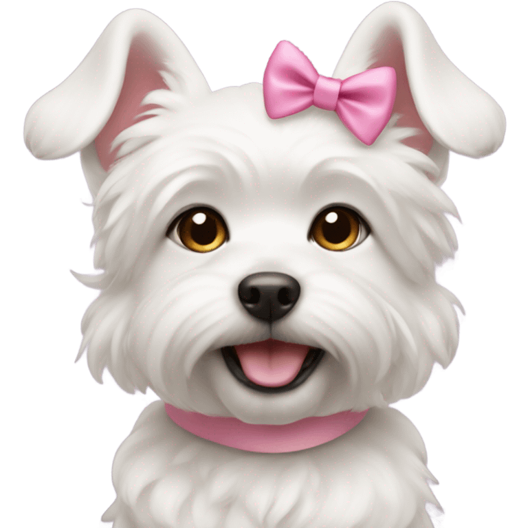 ￼ a white dog, cute dog with a bow that’s pink pink emoji