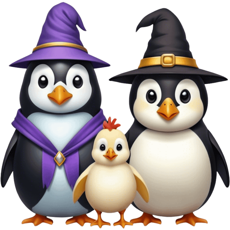 happy penguin and chicken wizards emoji