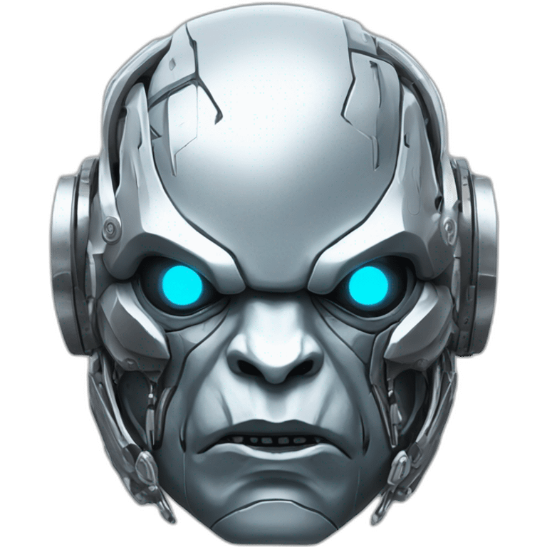 Cyber futuristic silver orc robot face with tusks emoji