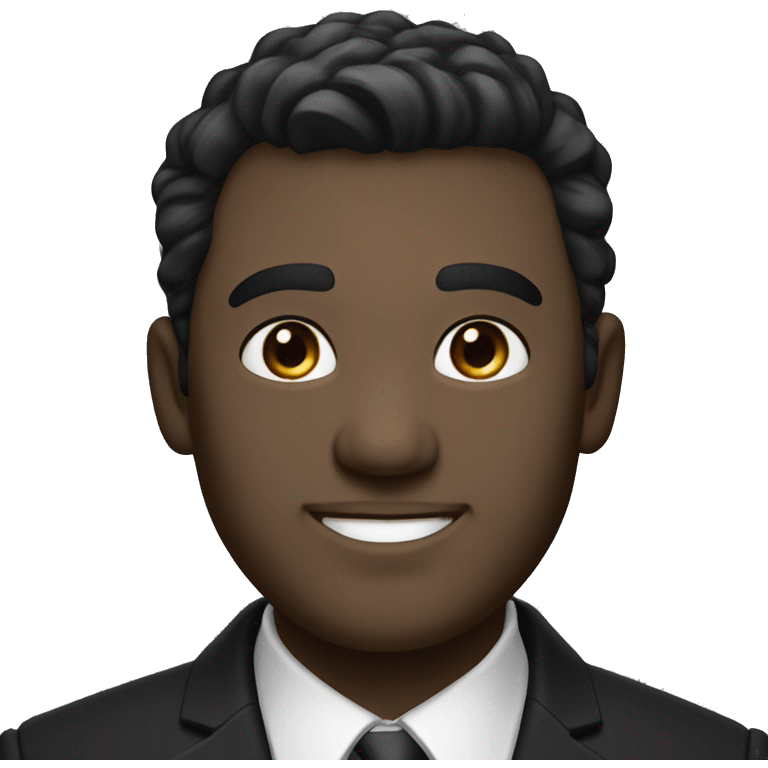 Portrait of an adult smiling man, fair skin, bold black-gray ombre hair, black eyes, wearing a black office suit and a white collared shirt underneath. emoji