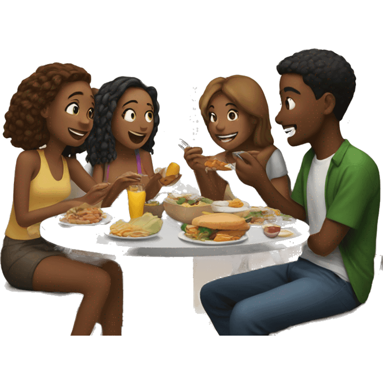 friends enjoying food indoors emoji