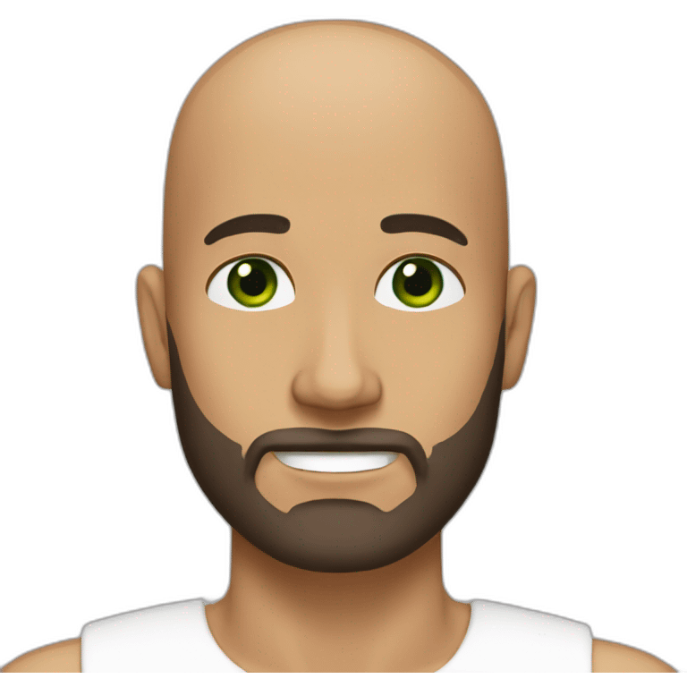 bald man with small green eyes, a square jaw, a dark brown beard, and tan skin emoji