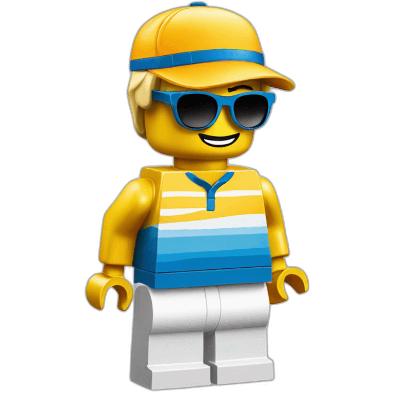 Lego head of tennis player in sport sunglasses and sport cap emoji