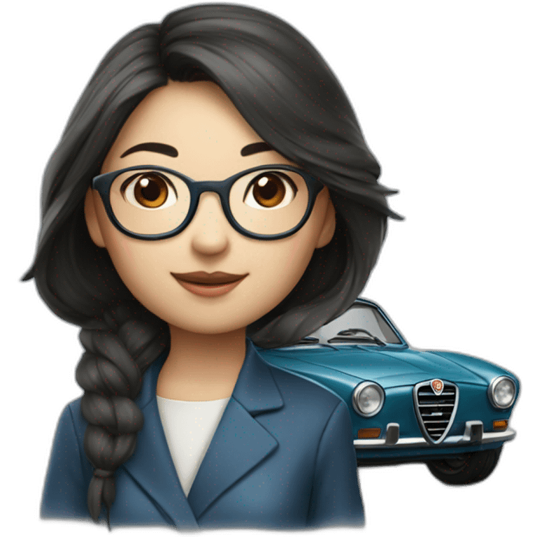 chinese girl with glasses drving alfa romeo emoji