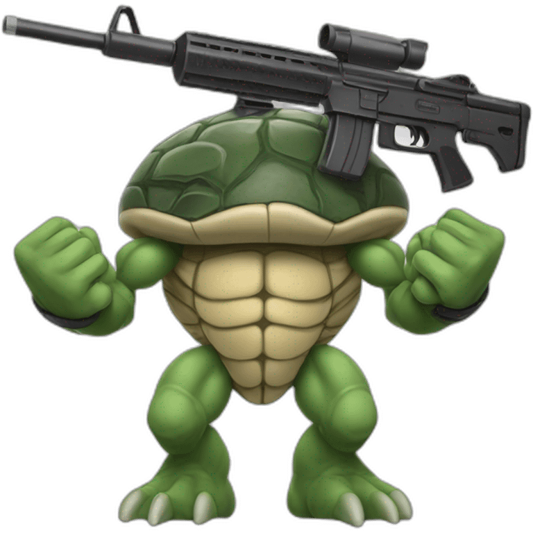 Strong muscles Mushroom turtle with a machine gun emoji