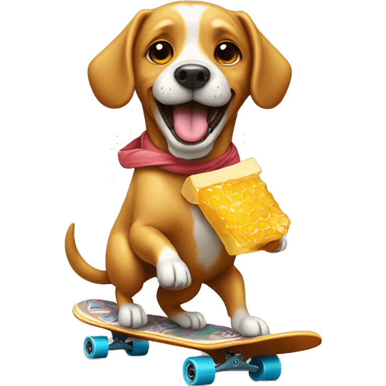 dog riding skateboard eating a honey packet emoji