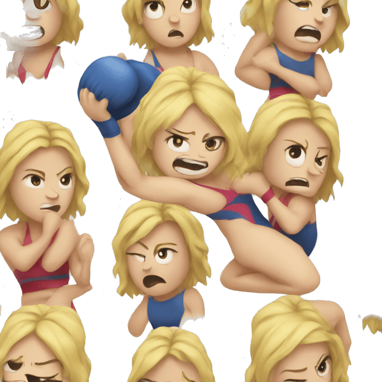 blonde female wrestler fighting a pillow emoji