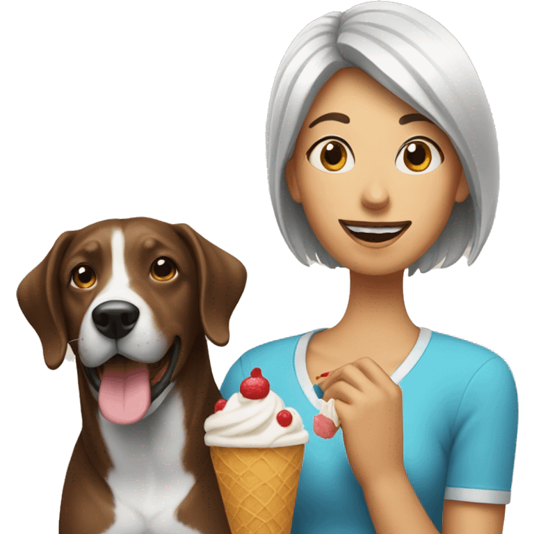 Women with dog with icecream emoji