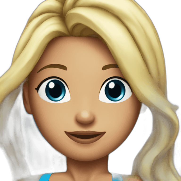 40 year old pretty woman in a blue bikini at a fitness competition  emoji