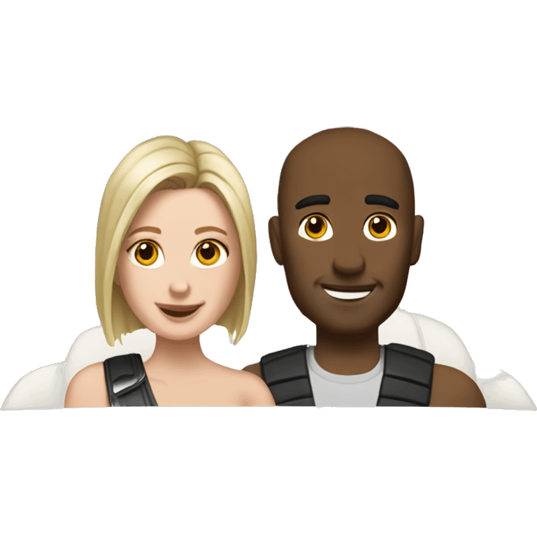 A white couple in relationship into white Range Rover  emoji