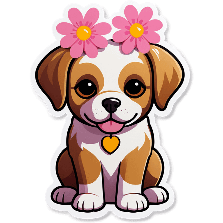 Dog pink flower  emoji