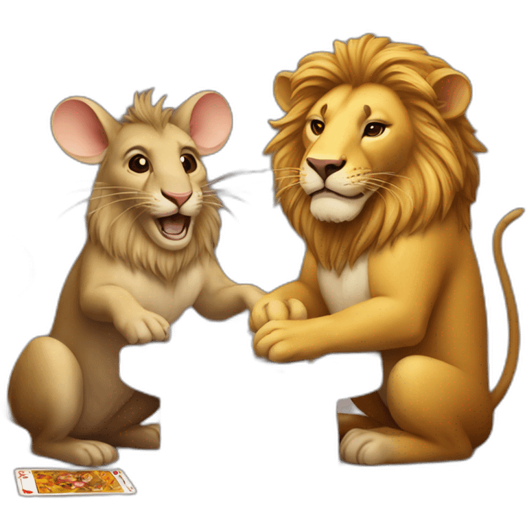 mouse and lion playing cards emoji