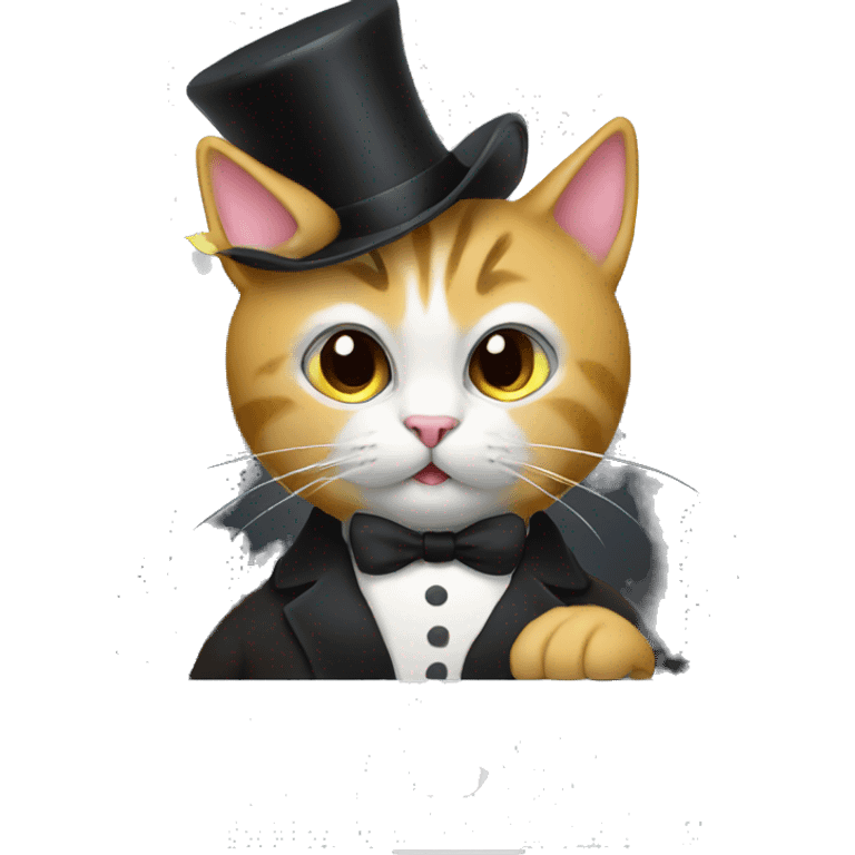 Cat writing code on a MacBook with a top hat emoji