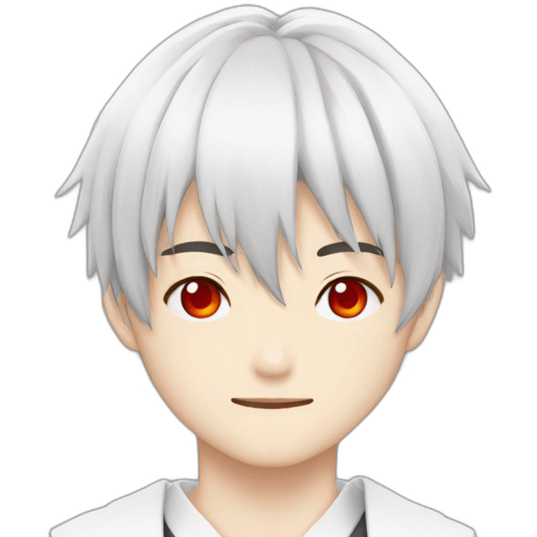 mafumafu red eyes white hair japanese boy cute emoji