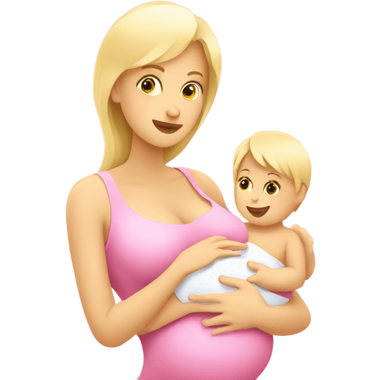 blonde woman breast feeding baby. pink emoji