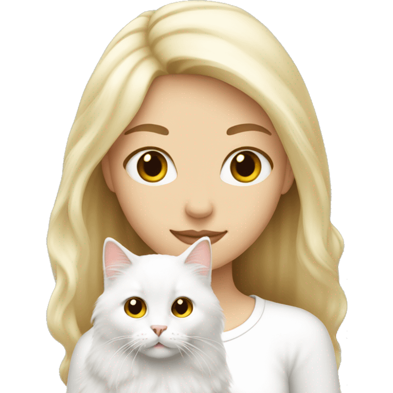 Blonde girl with a white fluffy cat emoji