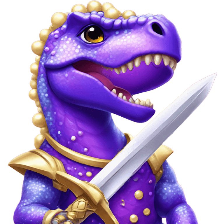 Lisa frank glitter purple dinosaur with sword and pearls emoji