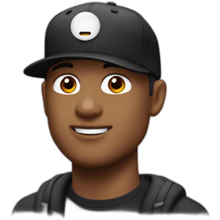 Wearing black cap and airpods emoji