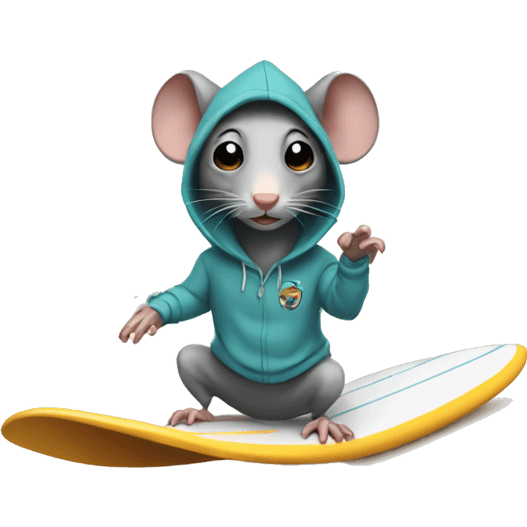 rat wearing a hoodie and surfing emoji