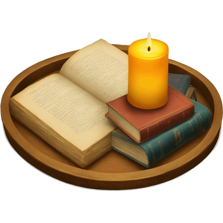 vintage tray with books and candle emoji