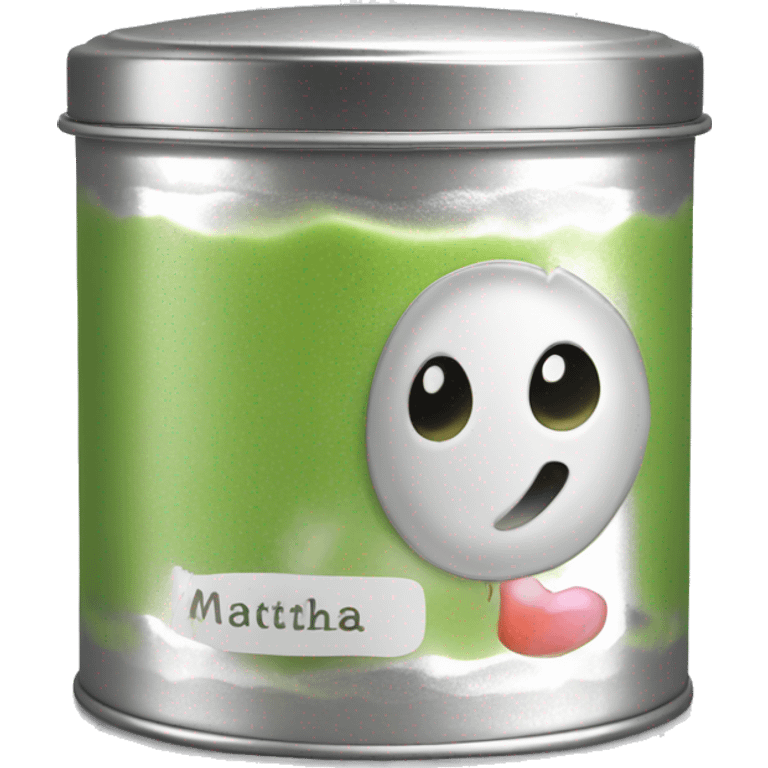 pretty matcha scented candle in silver tin with label realistic emoji