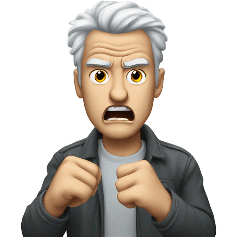 An angry white man with grey hair Shakes his fist at the sky in rage emoji