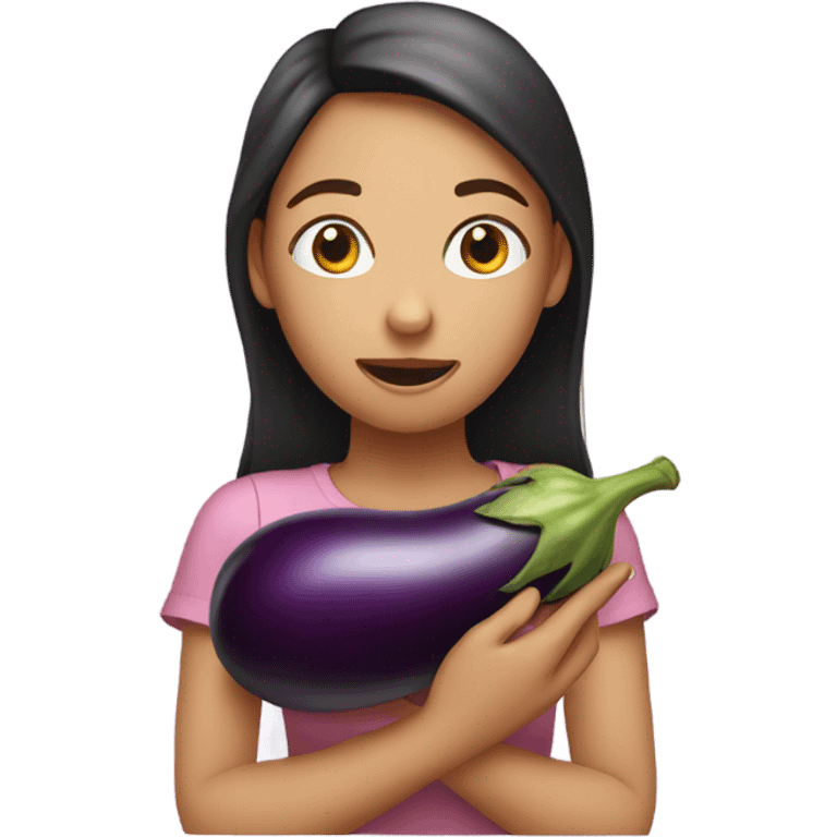 Girl eating an eggplant emoji