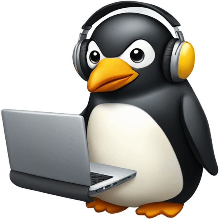 penguin with laptop & headphone emoji