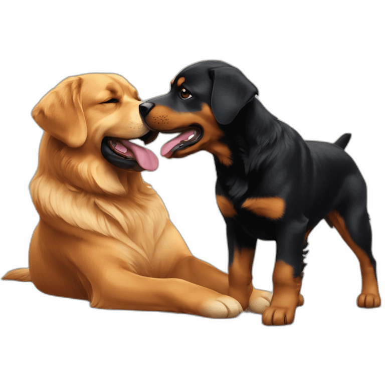 A Rottweiller playing with a golden retriever emoji