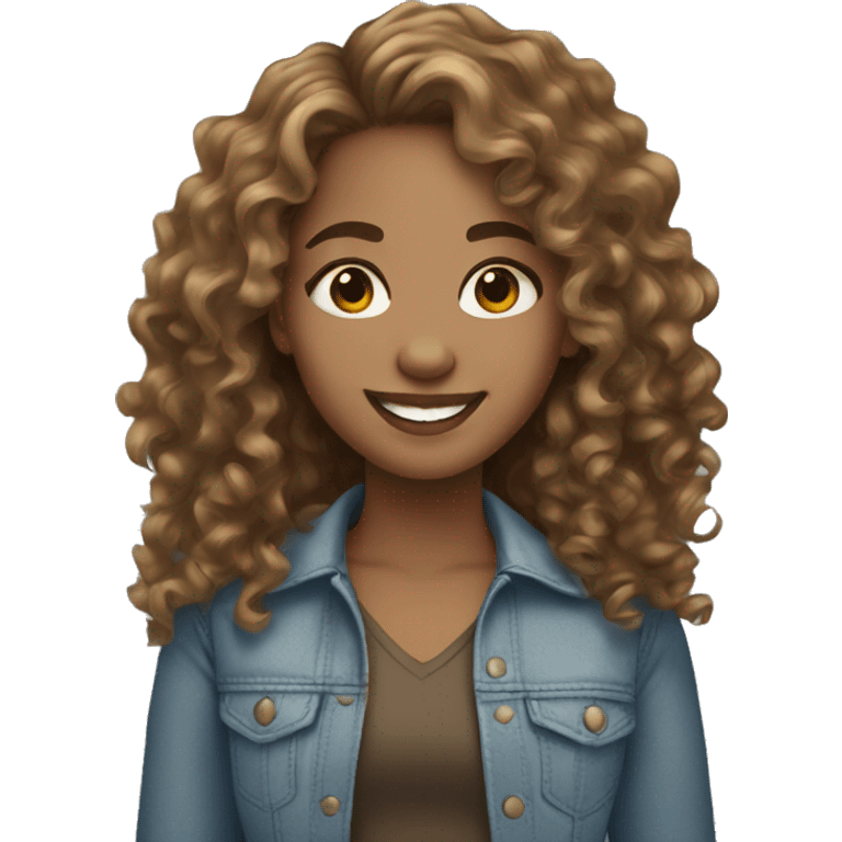 light skin girl long curly brown hair smiling   emoji