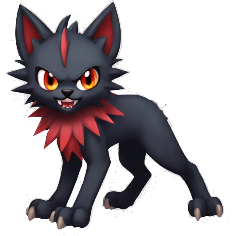   cool edgy kawaii beautiful fantasy anime-style dark animal vampiric Litten-Zoroark-Nargacuga-cat-hybrid Fakemon with big fangs and bat-ears full body emoji