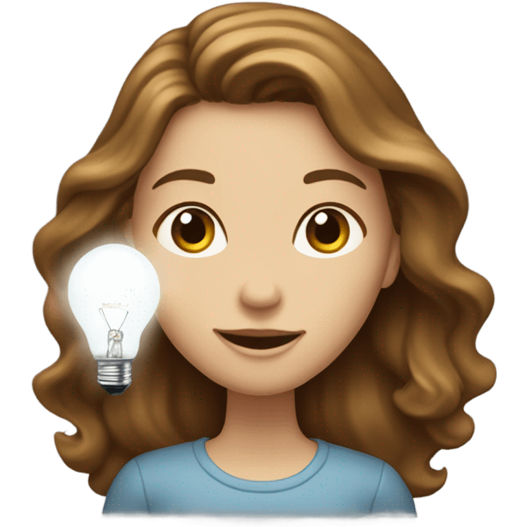 long wavy brown-hair white girl with bulb emoji