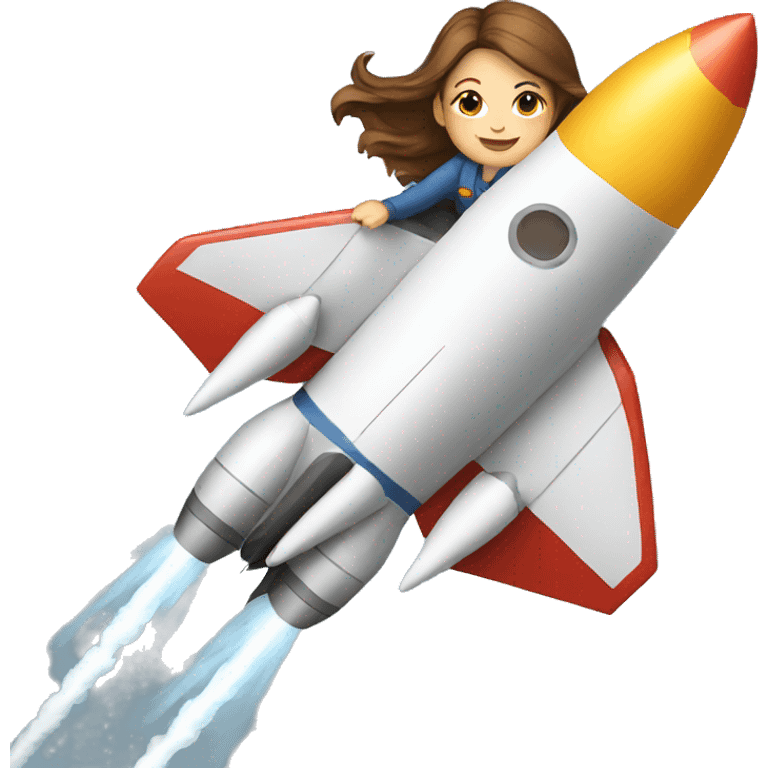 white woman brown hair riding a rocket emoji