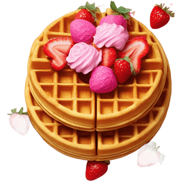 waffles with hot pink syrup and roses and strawberries with glitter   emoji