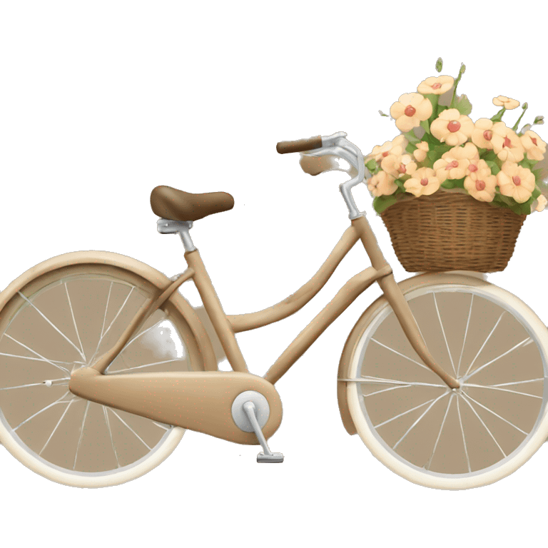 vintage light brown bike with flowers in basket emoji