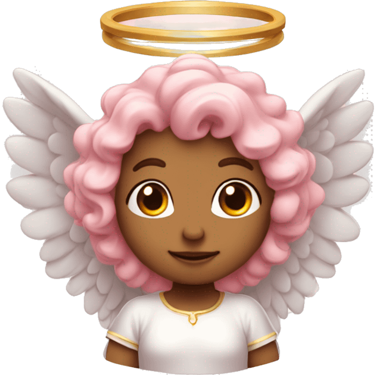 Blushing pink angel with a halo, tiny wings, and a warm smile emoji