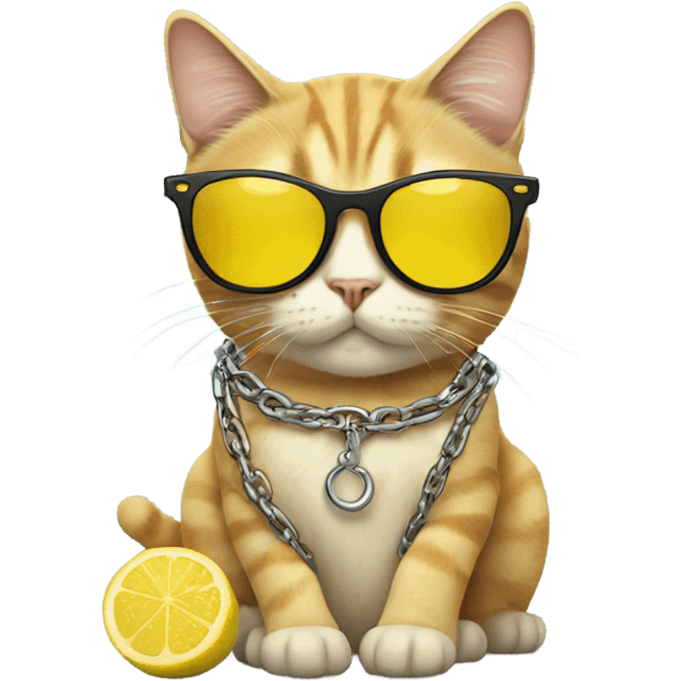 Cat with sunglasses with a lemon hanging from his chain  emoji