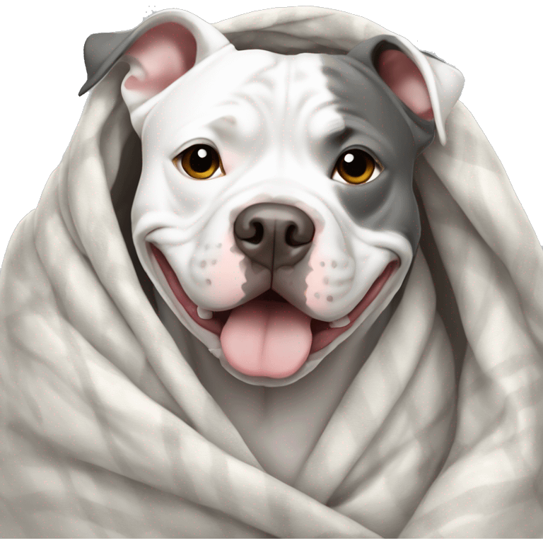 White and grey pit bull wrapped in a blanket emoji